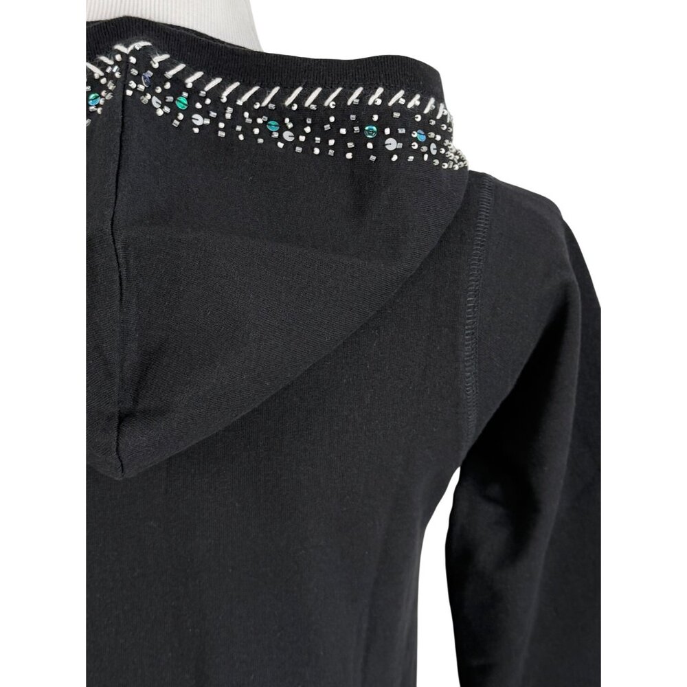 Vtg 90s Black Embroidered Sequin Beaded Zip Up Hoodie | Y2K Skater Grunge Retro - Picture 8 of 16